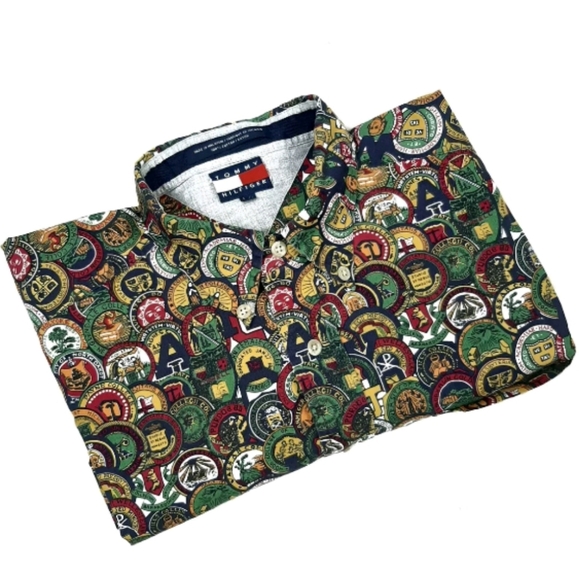 VTG Tommy Hilfiger All Over Print Mens Shirt Large